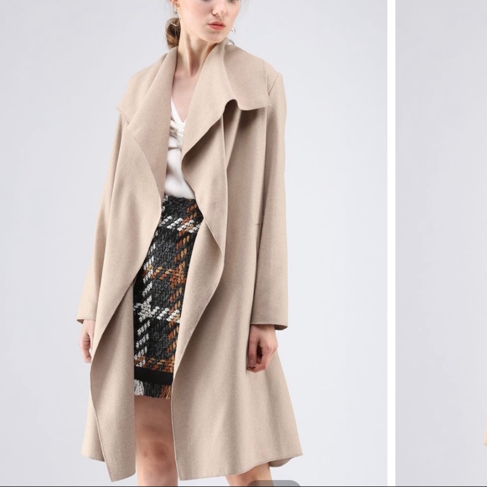 FREE MYSELF OPEN FRONT WOOL-BLEND COAT IN SAND